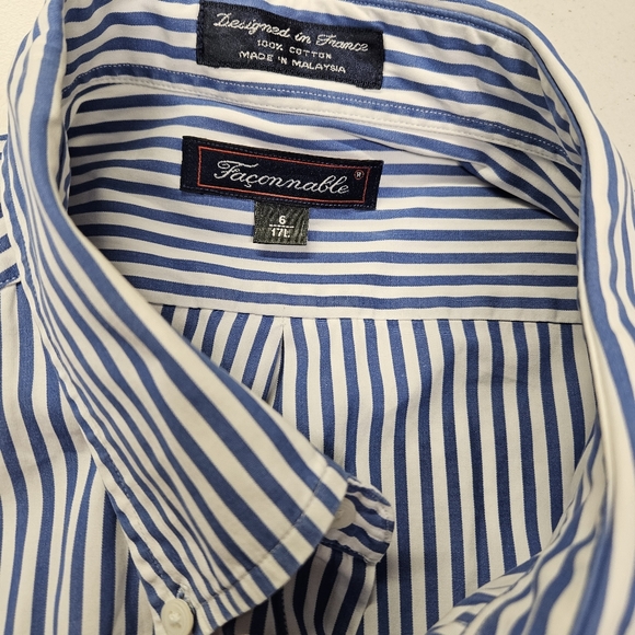 Faconnable Shirt Mens 6/17L Blue Striped Long Sleeve Button Up Casual - Picture 5 of 7